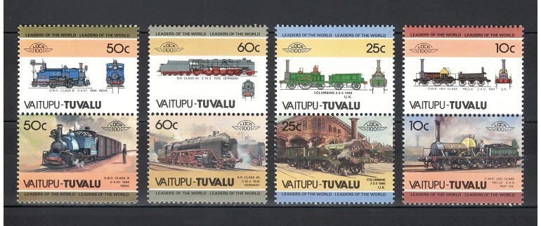 TUVALU, VAITUPU 1985 - TRENURI, LOCOMOTIVE - SERIE DE 8 TIMBRE - NESTAMPILATA - MNH / trenuri371